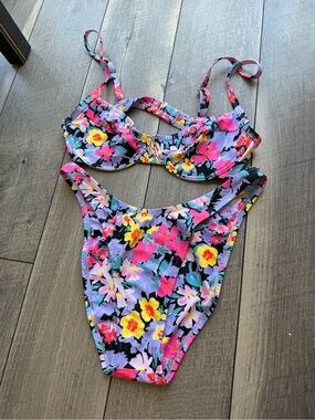 Kona Girls Floral Two-Piece Swim Set in Purple and Multicolor